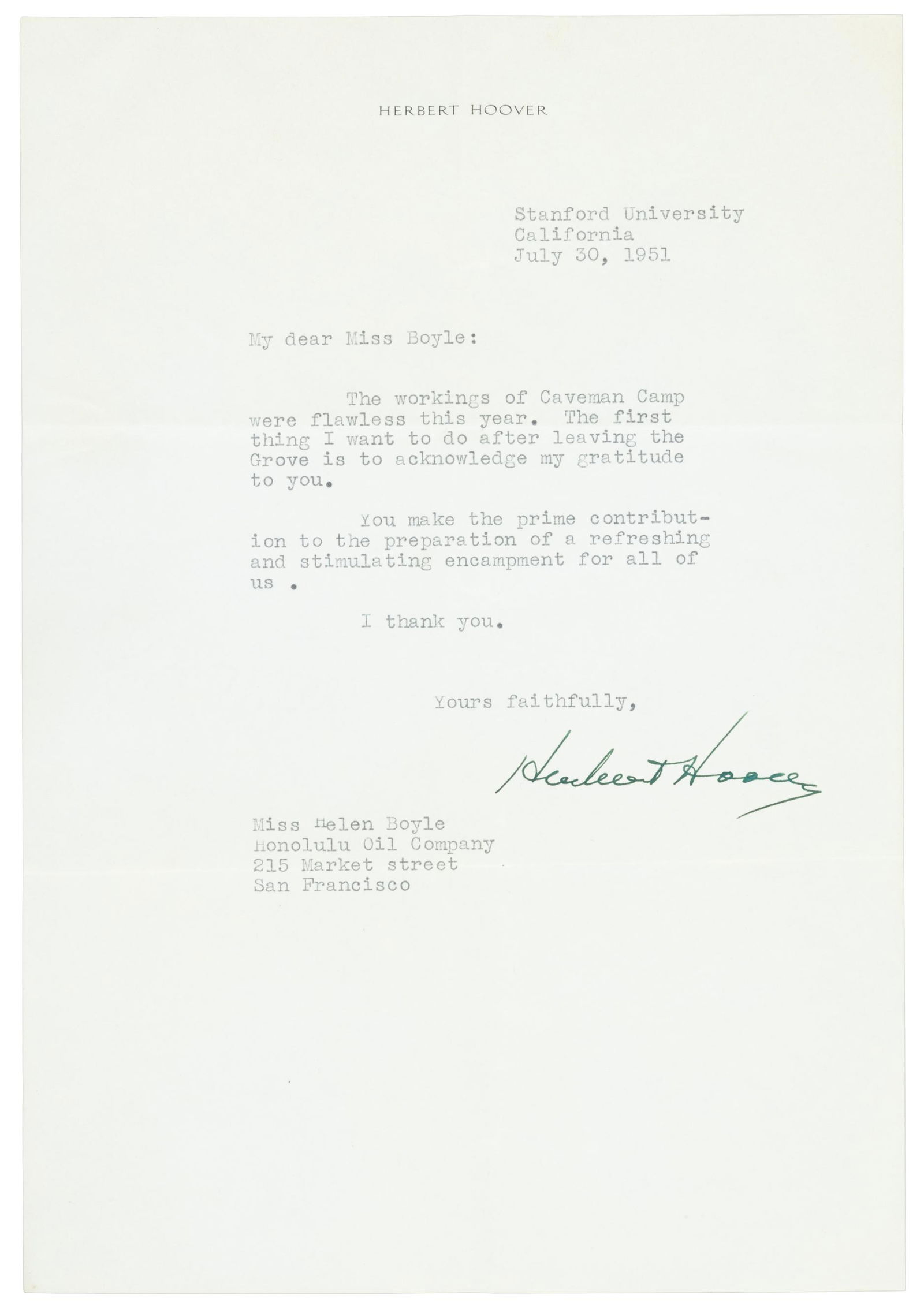 Signed letter by the Bohemian Herbert Hoover (1 of 2)