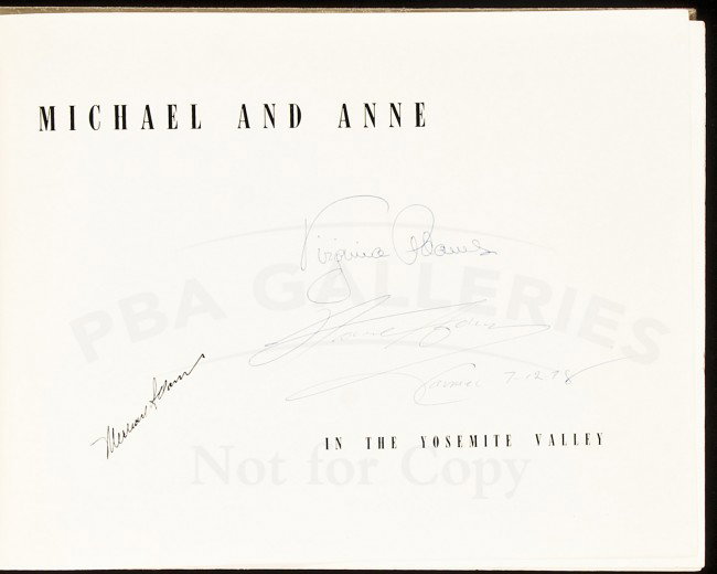 Michael and Anne in the Yosemite Valley: Title: Michael and Anne in the Yosemite Valley Author: Adams, Virginia and Ansel Description: 64 pp. Illustrated throughout from photographs by Ansel Adams. (Oblong 4to), tan cloth lettered in red. Fi