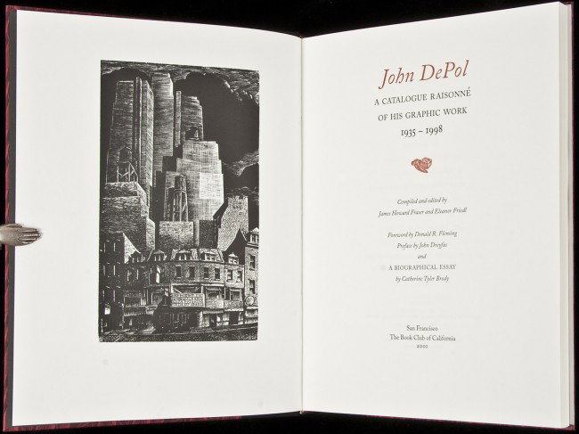 John DePol: A Catalogue Raisonné 2001: Title: John DePol: A Catalogue Raisonné of His Graphic Work, 1935-1998 Author: Fraser, James Howard & Eleanor Friedl, compilers Description: [1]-162 pp. (4to), black cloth-backed patterned boards, sl