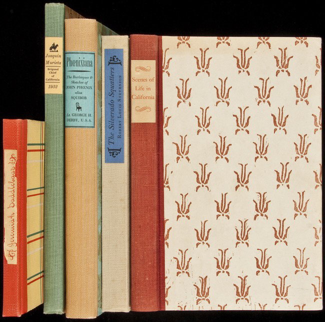 Five volumes printed at the Grabhorn Press: Title: Five volumes printed at the Grabhorn Press Author: ** Description: Includes: Derby, George H. Phoenixiana. With plain paper jacket. One of 550 copies. 1937. * Gerstacker, Friedrich. Scenes of L