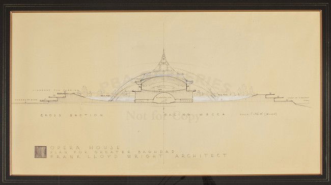 Architectural drawings for Baghdad Opera House: Title: Architectural drawings for Baghdad Opera House Author: Wright, Frank Lloyd Description: Original architectural plans, with additional hand-drawings and notations, for the Baghdad Opera House. C