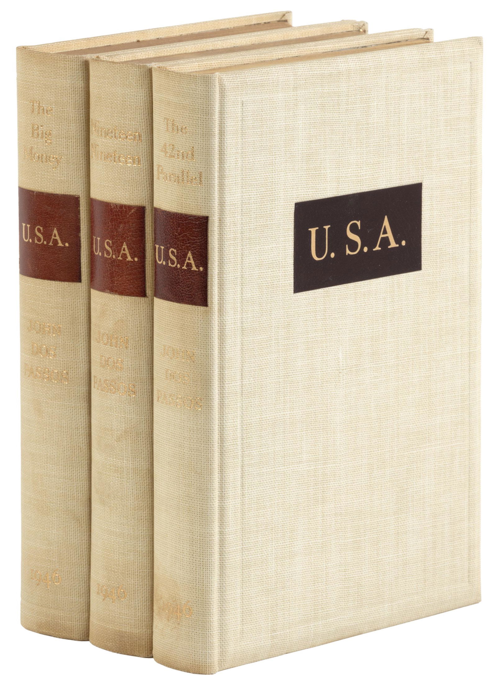 De Passos Illustrated USA 1st Ed, Signed 2x: Heading: Author: Dos Passos, John Title: U.S.A. Place Published: Boston Publisher:Houghton Mifflin Company Date Published: 1946 Description: 3 volumes. Illustrated by Regin