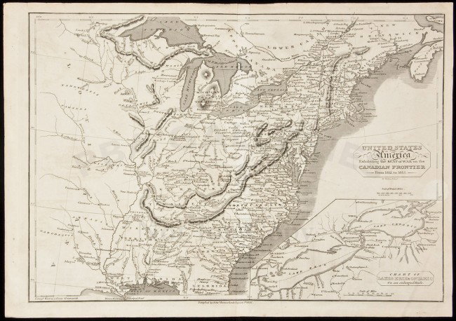 Map of U.S. for War of 1812: Title: United States of America Exhibiting the Seat of War on the Canadian Frontier from 1812 to 1815 Author: Talbot, John Description: Copper-engraved map. 24x34 cm. (9½x13½").With inset: "Chart of