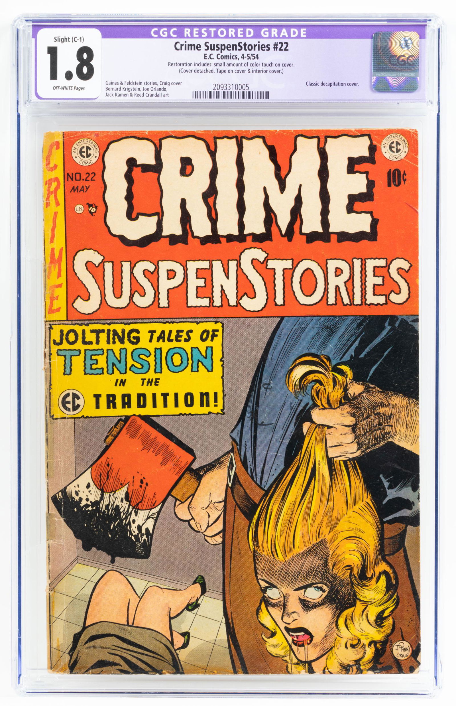 CRIME SUSPENSTORIES #22 * CGC 1.8 Purple Label * King of Pre-Code Covers (1 of 2)
