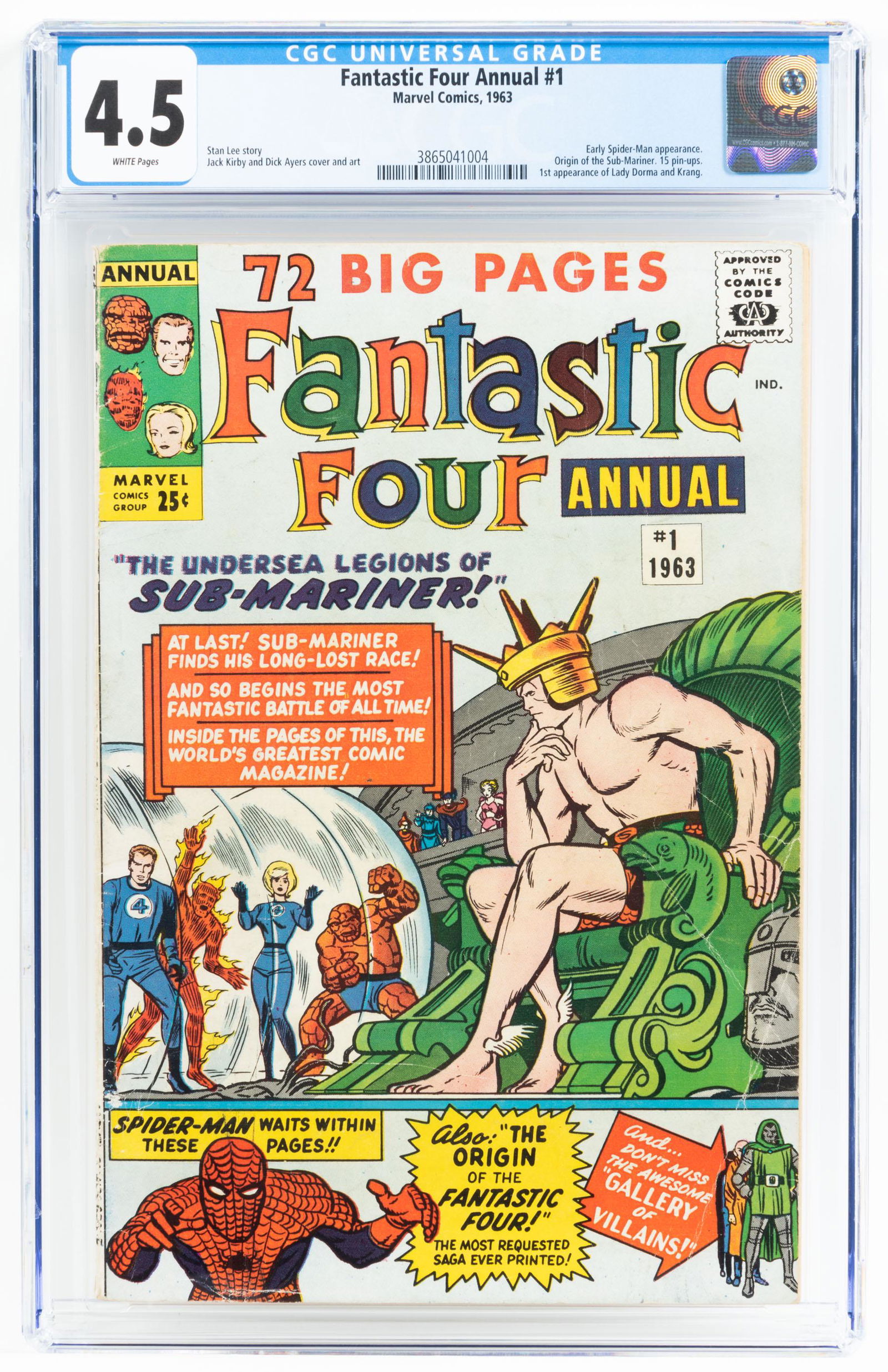 FANTASTIC FOUR ANNUAL #1 * CGC 4.5 * Sub-Mariner Returns * White Pages (1 of 2)