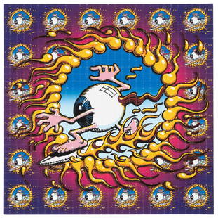 Rick Griffin blotter art 1/65: Heading: (Drugs) Author: Griffin, Rick, artist Title: Surfing Eyeball Place Published: Detroit Publisher:1xRUN Date Published: 2021 Description: Archival pigment print on perfora