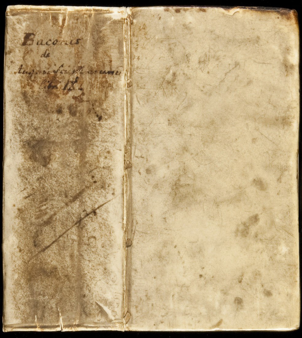 Francis Bacon De Augmentis Scientiarum 1652: Title: De Augmentis Scientiarum Lib. IX Author: Bacon, Fr[ancis] Description: [Bound with] Postello, Guilielmo. Absconditorum a Constitutione Mundi Clavis. Amsterdam: Joannem Janssonium, 1646. Two vol