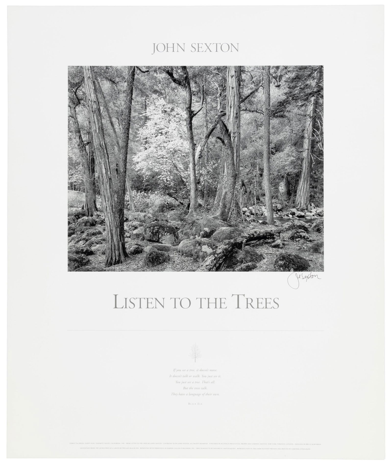 Listen to the Trees poster signed by John Sexton: Heading: Author: Sexton, John Title: John Sexton: Listen to the Trees poster Place Published: Publisher:Printed by Gardner Lithograph Date Published: c. 1994 Description: