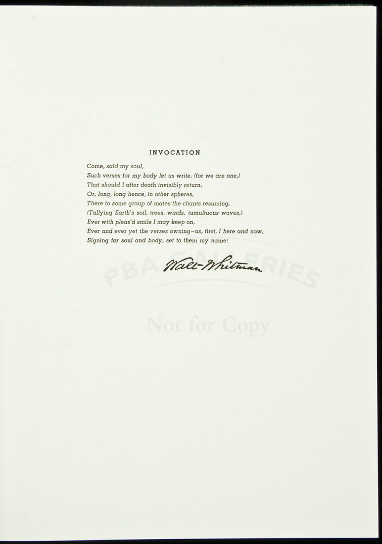 Leaves of Grass LEC ed in 2 vols, signed by illus: Title: Leaves of Grass Author: Whitman, Walt Description: 2 volumes. Illustrated with photography of Edward Weston. Introduction by Mark Van Doren. Text printed on pale green paper. 12x9", photographi