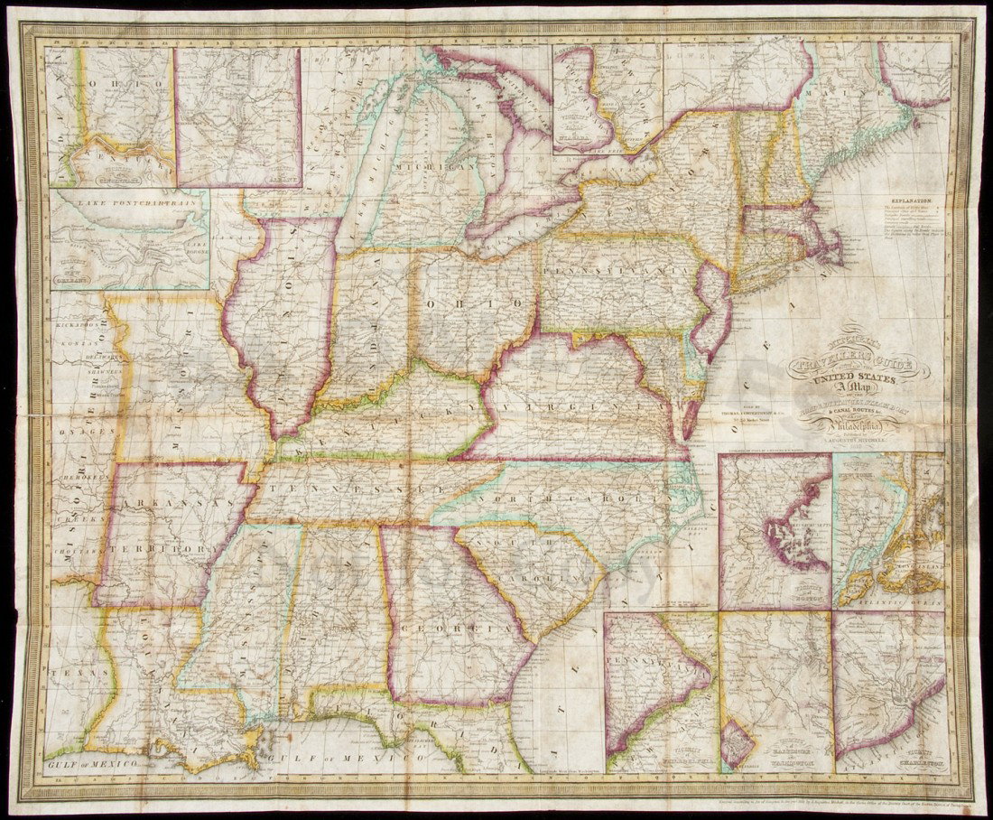 Mitchell's Traveller's Guide US w/map 1839: Title: Mitchell's Traveller's Guide Through the United States, Containing the Principal Cities, Towns, &c. Author: Mitchell, [Samuel Augustus] Description: 78 pp. With hand-colored folding engraved ma