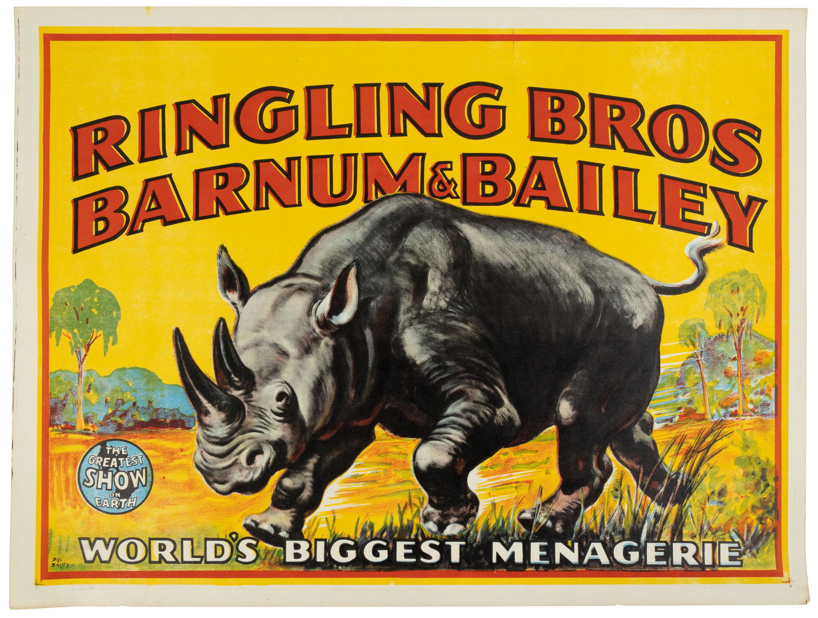 Bill Bailey poster for Ringling Bros Barnum & Bailey: Heading: (Posters - Circus) Author: Bailey, Bill, artist Title: Ringling Bros Barnum & Bailey: World's Biggest Menagerie Place Published: Publisher: Date Published: c. 1940's Descripti