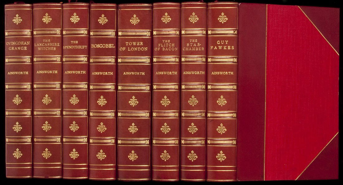 Works of William Harrison Ainsworth: Title: [Works] Author: Ainsworth, William Harrison Description: 16 volumes. (8vo) three-quarter polished red calf and cloth, spines gilt, top edges giltA handsome shelf of books. Heading: (Fine Bindin