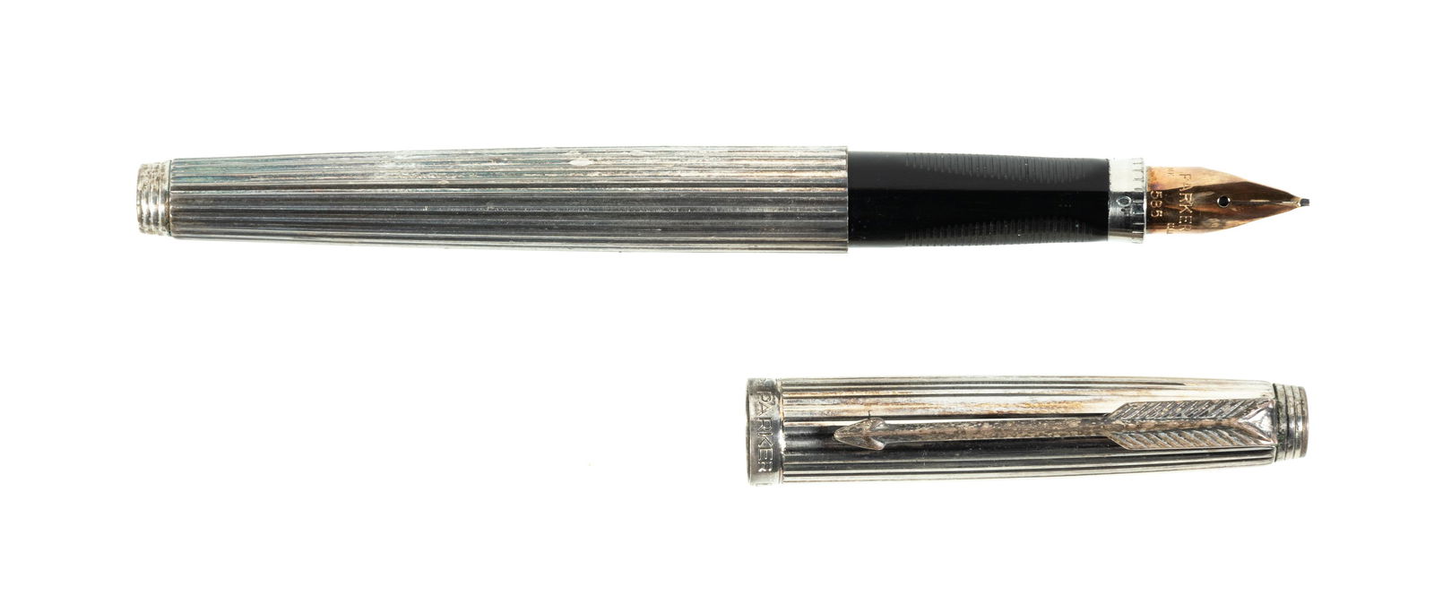 PARKER 75 Godron Silver FP, French, Oblique nib (1 of 1)