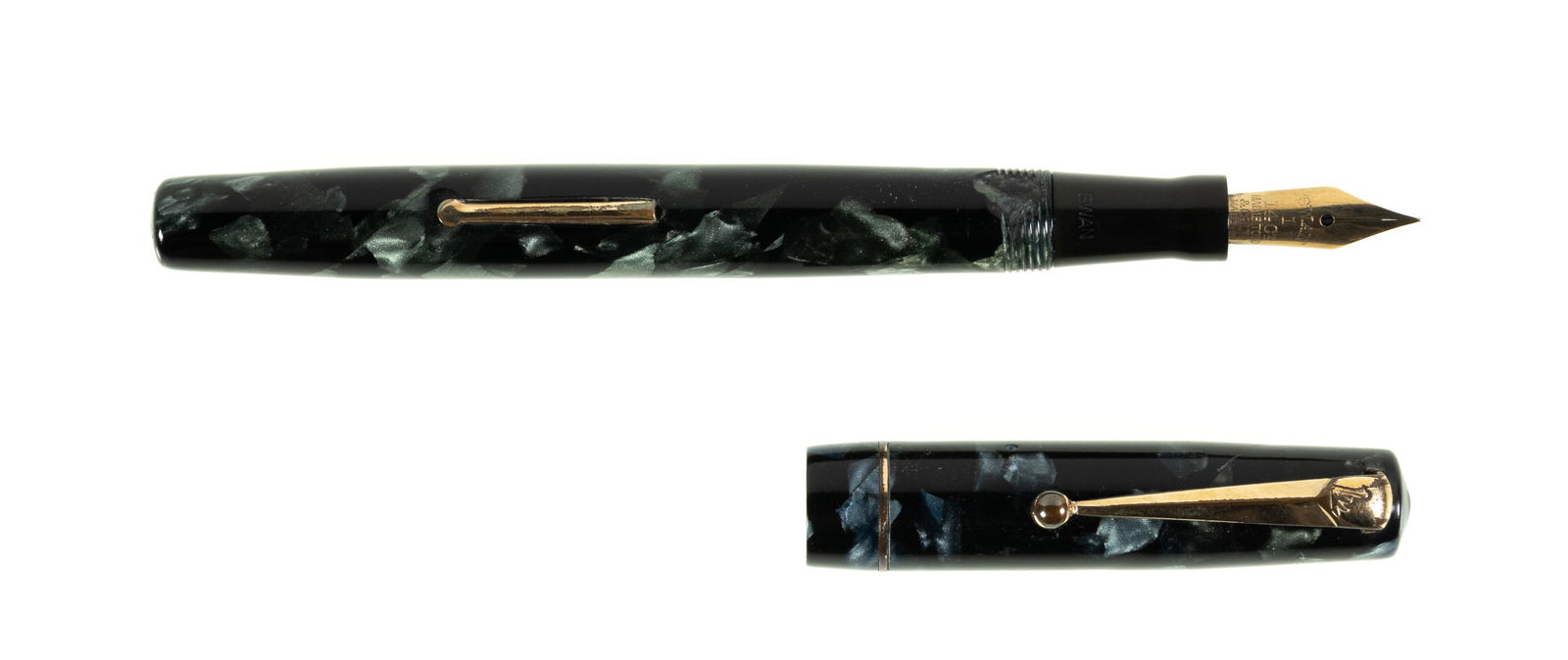 MABIE TODD [SWAN] Blue Celluloid FP in Original Box, c.1930 (1 of 1)