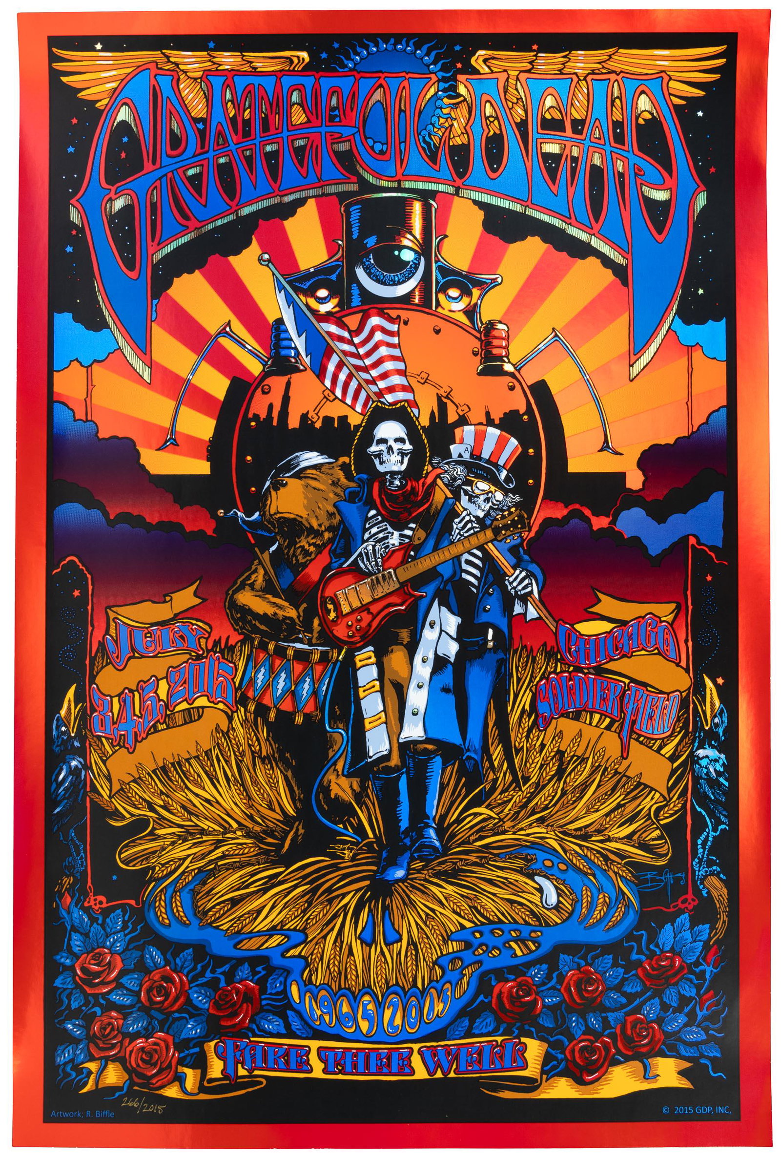 Biffle's Grateful Dead, 2015 in Chicago 1/2015: Heading: (Rock Posters) Author: Biffle, R. Title: Grateful Dead Fare Thee Well Place Published: Publisher:GDP Inc. Date Published: 2015 Description: Color poster with foil