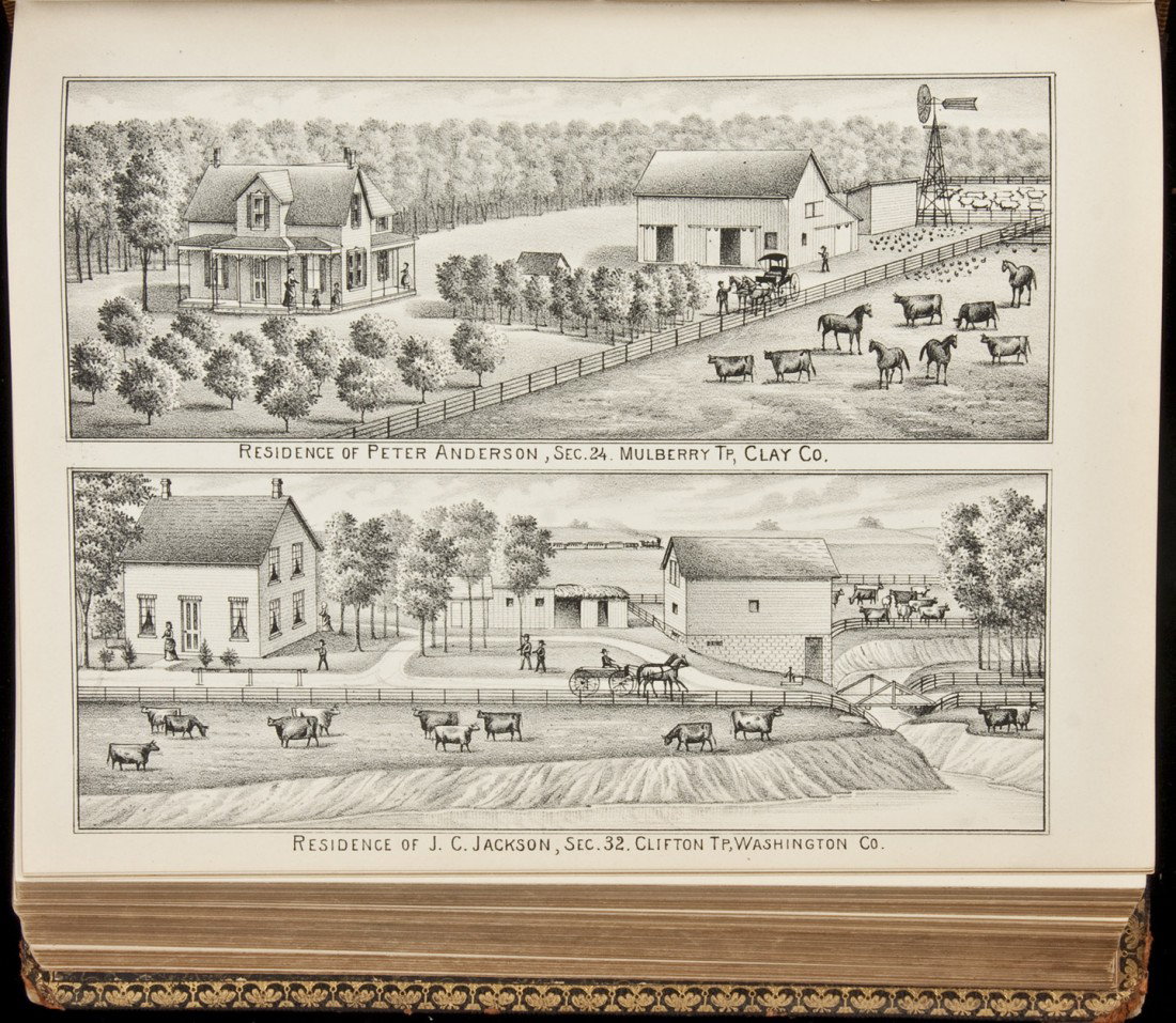 Washington, Clay and Riley Counties, Kansas: Title: Portrait and Biographical Album of Washington, Clay and Riley Counties, Kansas Author: ** Description: (9)-1231, [5] pp. Numerous lithograph views and portraits. (Thick 4to) original full brown