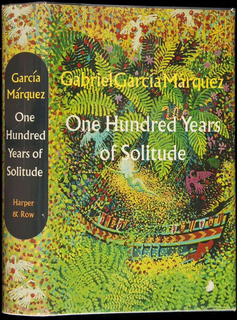 One Hundred Years of Solitude 1st in 2nd dj: Title: One Hundred Years of Solitude Author: Márquez, Gabriel García Description: Translated from the Spanish by Gregory Rabassa. (8vo), green cloth, pictorial jacket. First American Edition, First 
