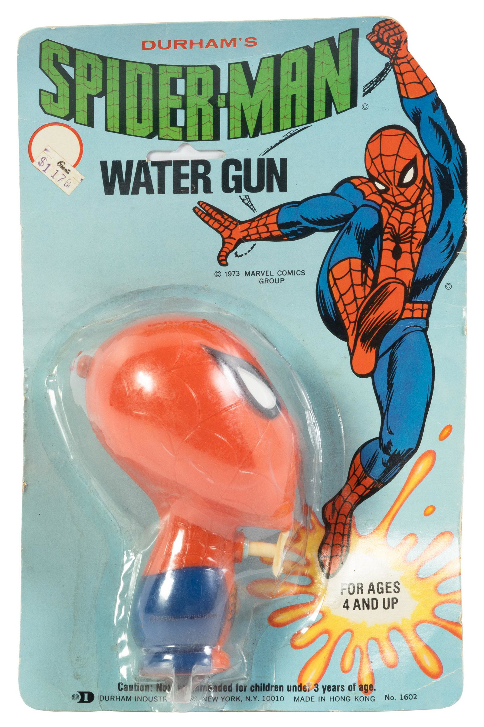 SPIDER-MAN Squirt Gun on Card, 1973: Heading: Author: [Marvel Merch] Title: SPIDER-MAN Figural Squirt Gun on Original Card, 1973 Place Published: Publisher:Durham Industries Date Published: [1973] Description: