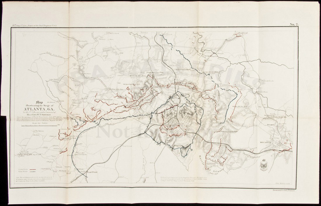Map Illustrating the Siege of Atlanta Civil War: Title: Map Illustrating the Siege of Atlanta, Ga. by the U.S. Forces, under Command of Maj. Gen. W.T. Sherman from the Passage of Peach Tree Creek, July 19, 1864 to ... South of Atlanta, Aug. 26, 1864