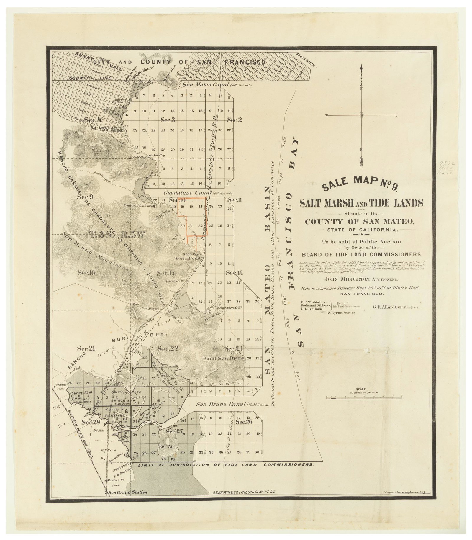 San Mateo Co., Cal., Tide Lands at auction 1871 (1 of 3)