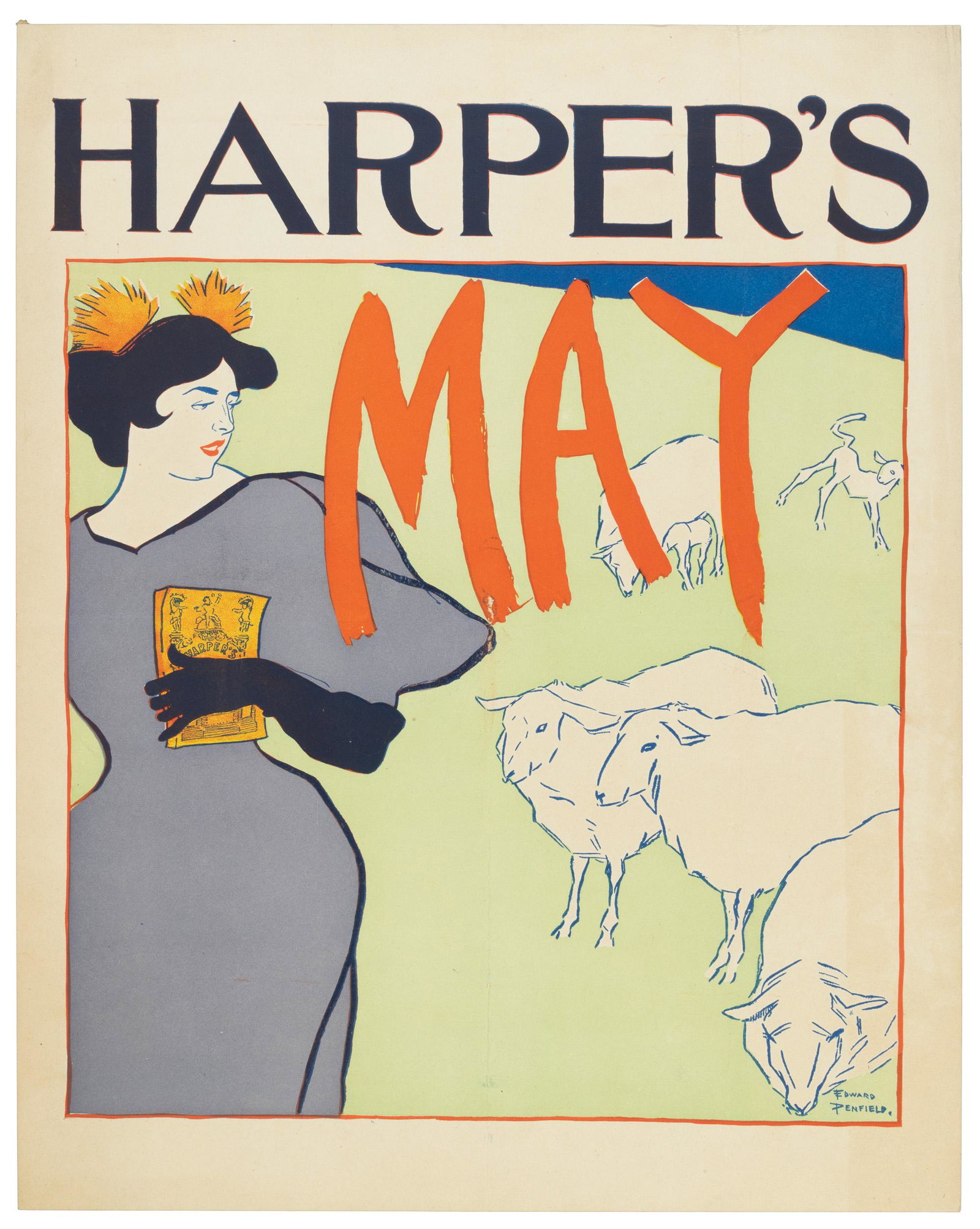 Penfield's 1895 Harper's May litho poster: Heading: Author: Penfield, Edward Title: Harper's May Place Published: New York Publisher:Harper's Magazine Date Published: 1895 Description: Color lithograph poster. 43x34