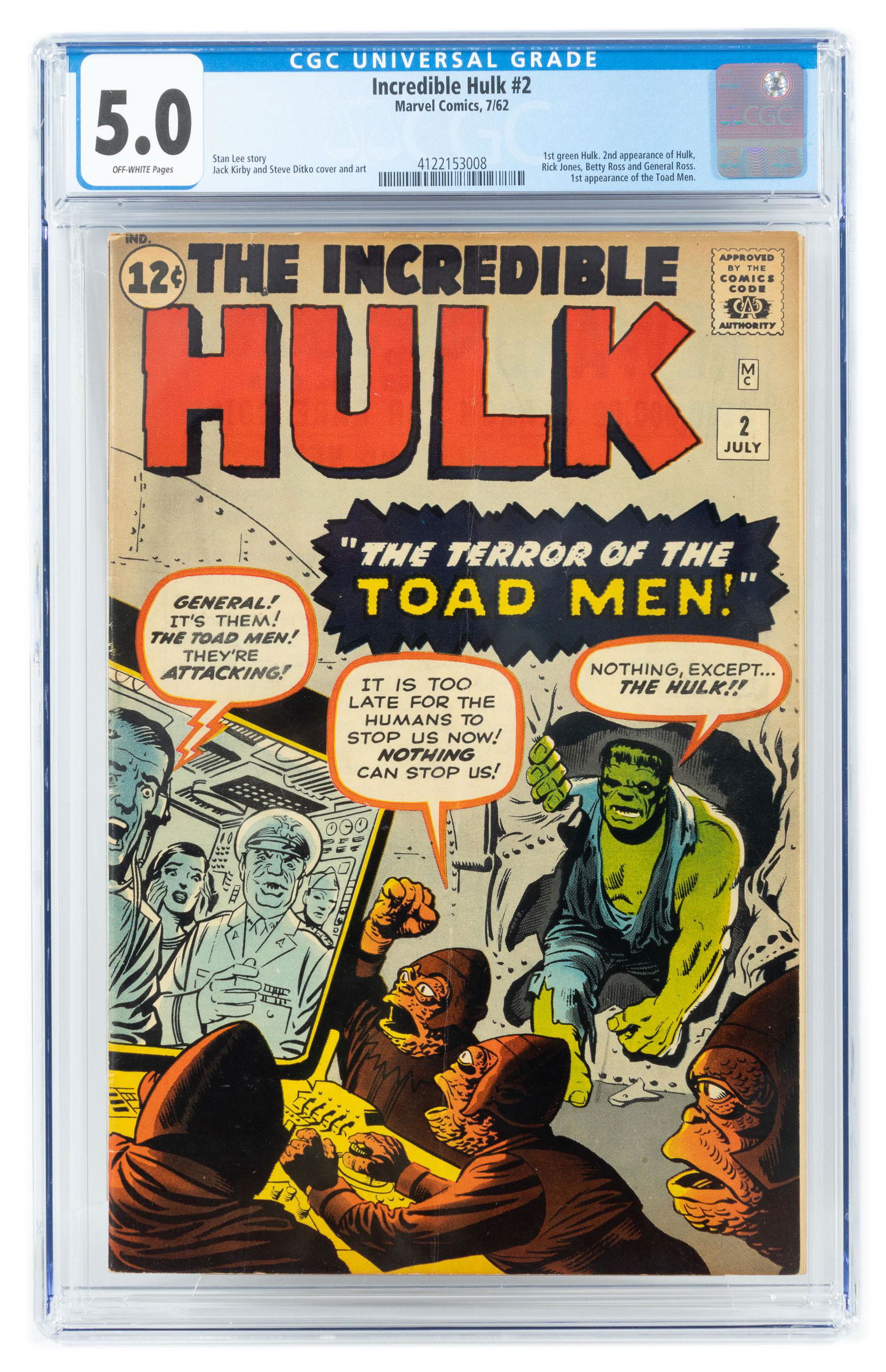 INCREDIBLE HULK #2 * CGC 5.0 * 2nd App: HULK (1 of 2)