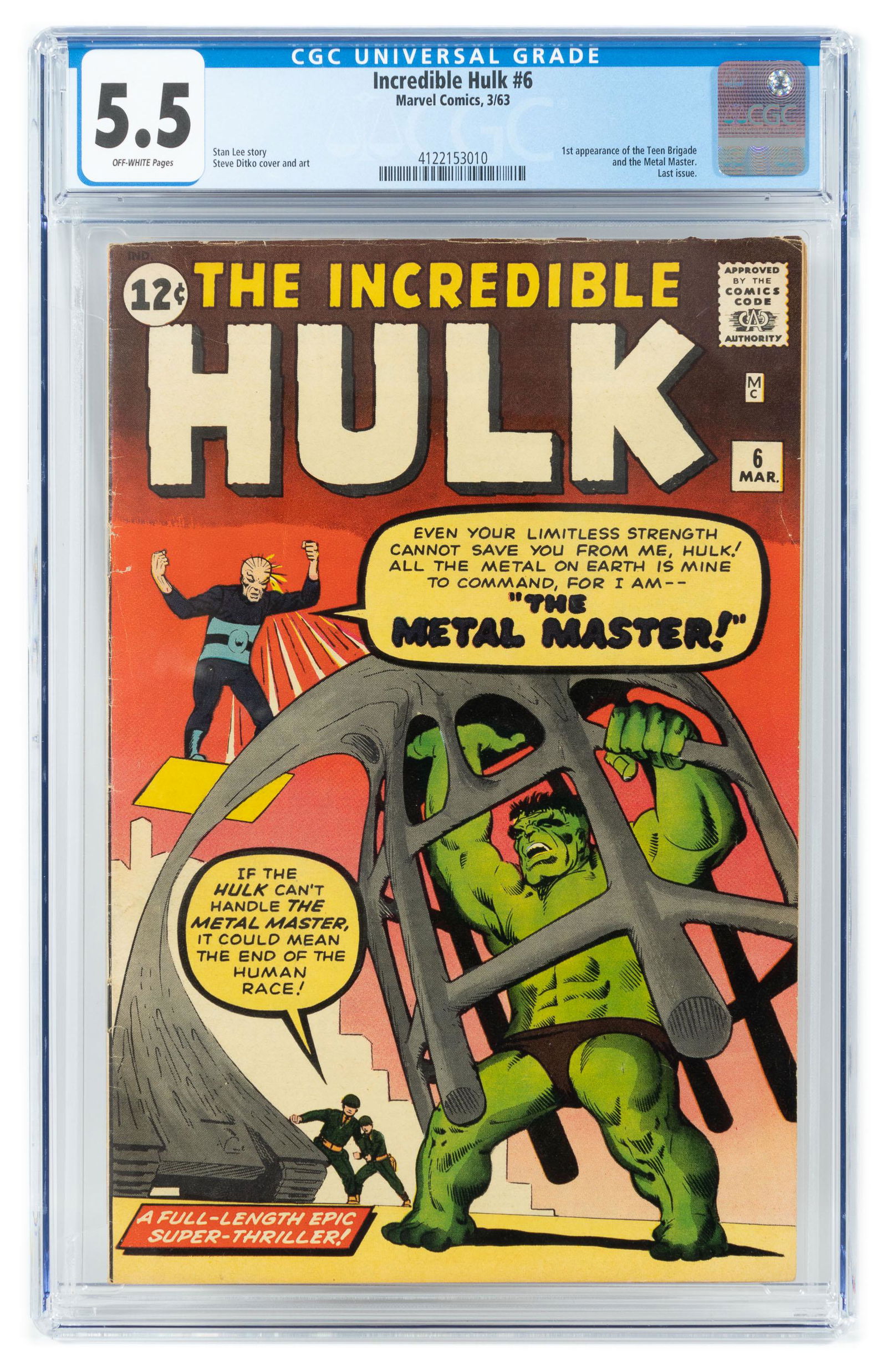 INCREDIBLE HULK #6 * CGC 5.5 * 1st Metal Master (1 of 2)
