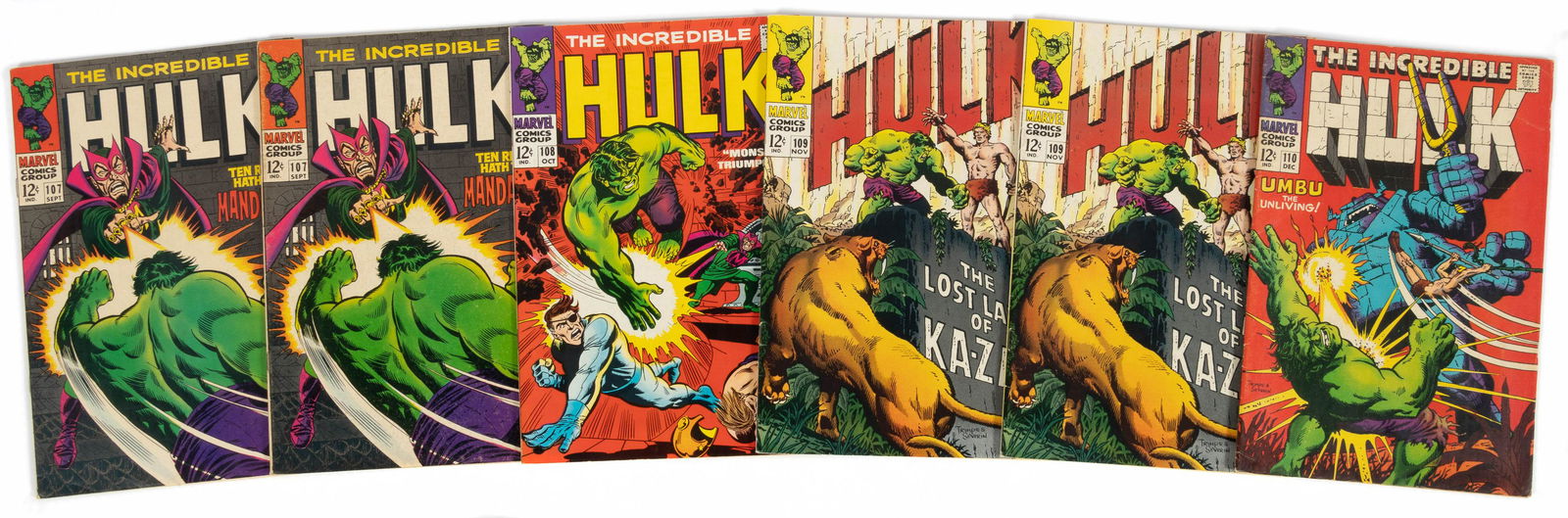 INCREDIBLE HULK #s 107-110 * Lot of 6 Mags (1 of 1)