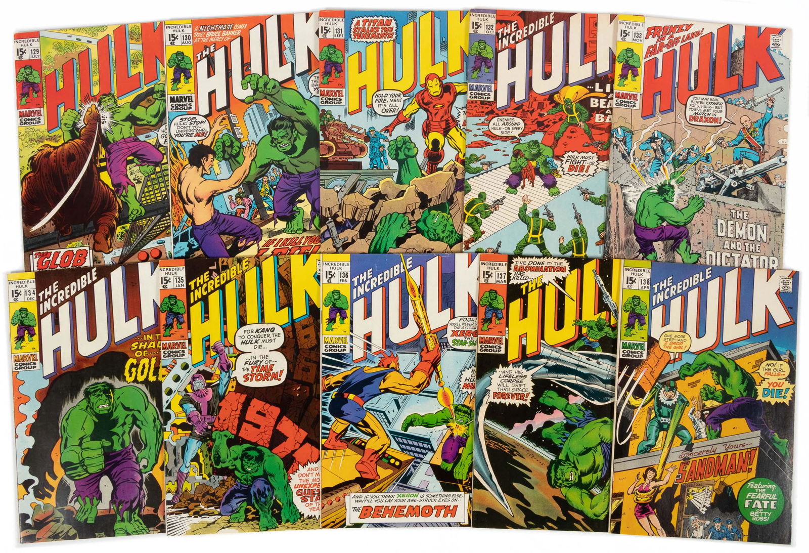 INCREDIBLE HULK #s 129-138 * Lot of 10 * F/VF (1 of 1)