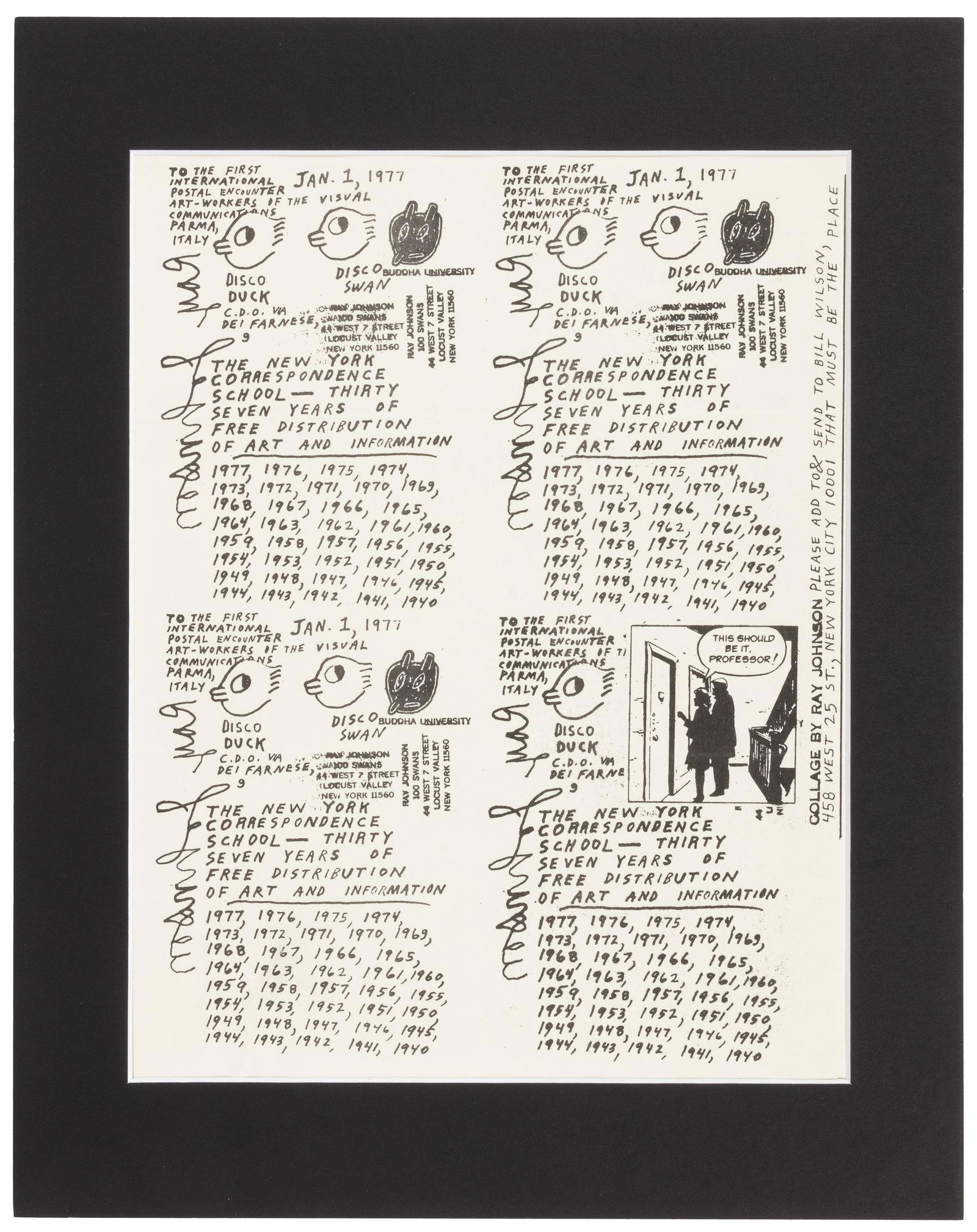 Ray Johnson Disco Duck circular letter, 1977 (1 of 1)