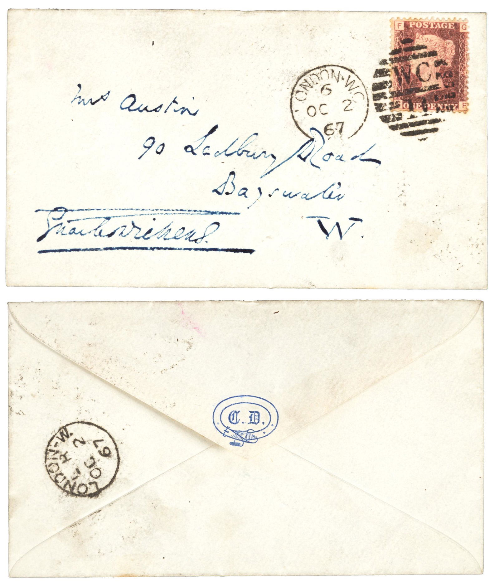 W/ Dickens to his sister: signed envelope (1 of 9)