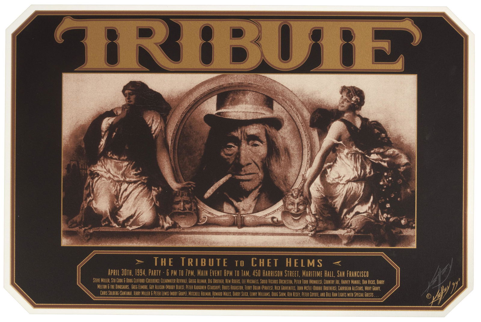 Tribute to Chet Helms poster signed by Alton Kelley (1 of 2)