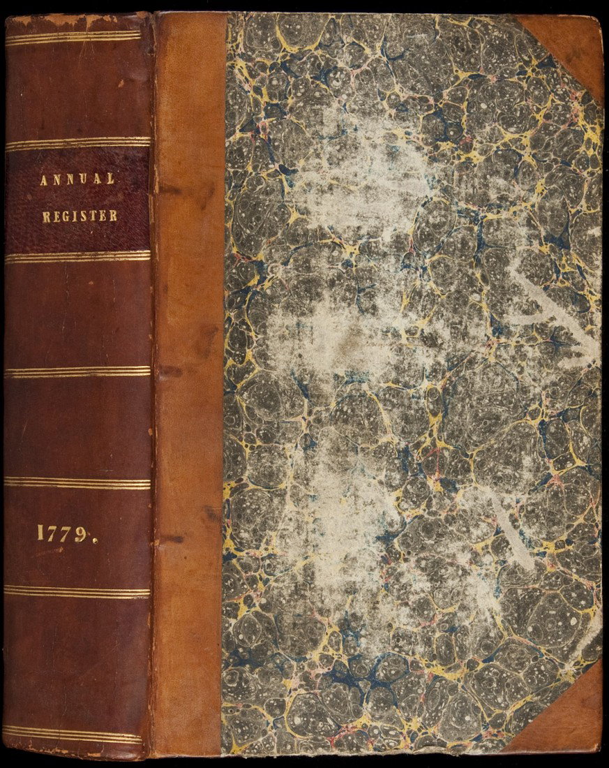 Annual Register with American Revolution 1779: Title: The Annual Register, or a View of the History, Politics, and Literature, for the year 1779 Author: ** Description: [iii]-vii, [1], 442, [2], 193, [10] pp. 20.8x12.8 cm. (8¼x5"), 19th century h