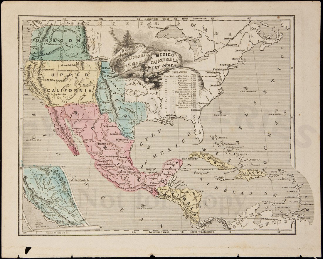 North America with large Texas 1849: Title: Oregon, Upper California, Texas, Mexico, Guatimala, West Indies Author: Olney, Jesse Description: Woodcut map, hand-colored. 20x26 cm. (8x10").Interesting map from Olney's Family Geography, wit