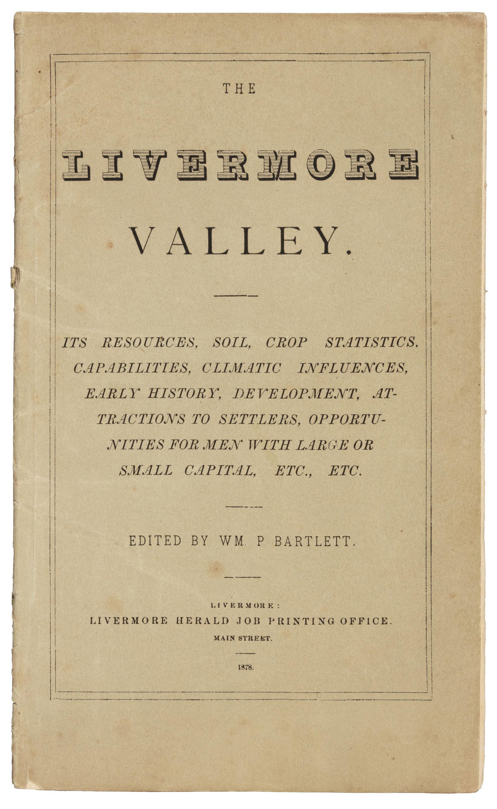 Early promotional booklet from Livermore, 1878 (1 of 4)