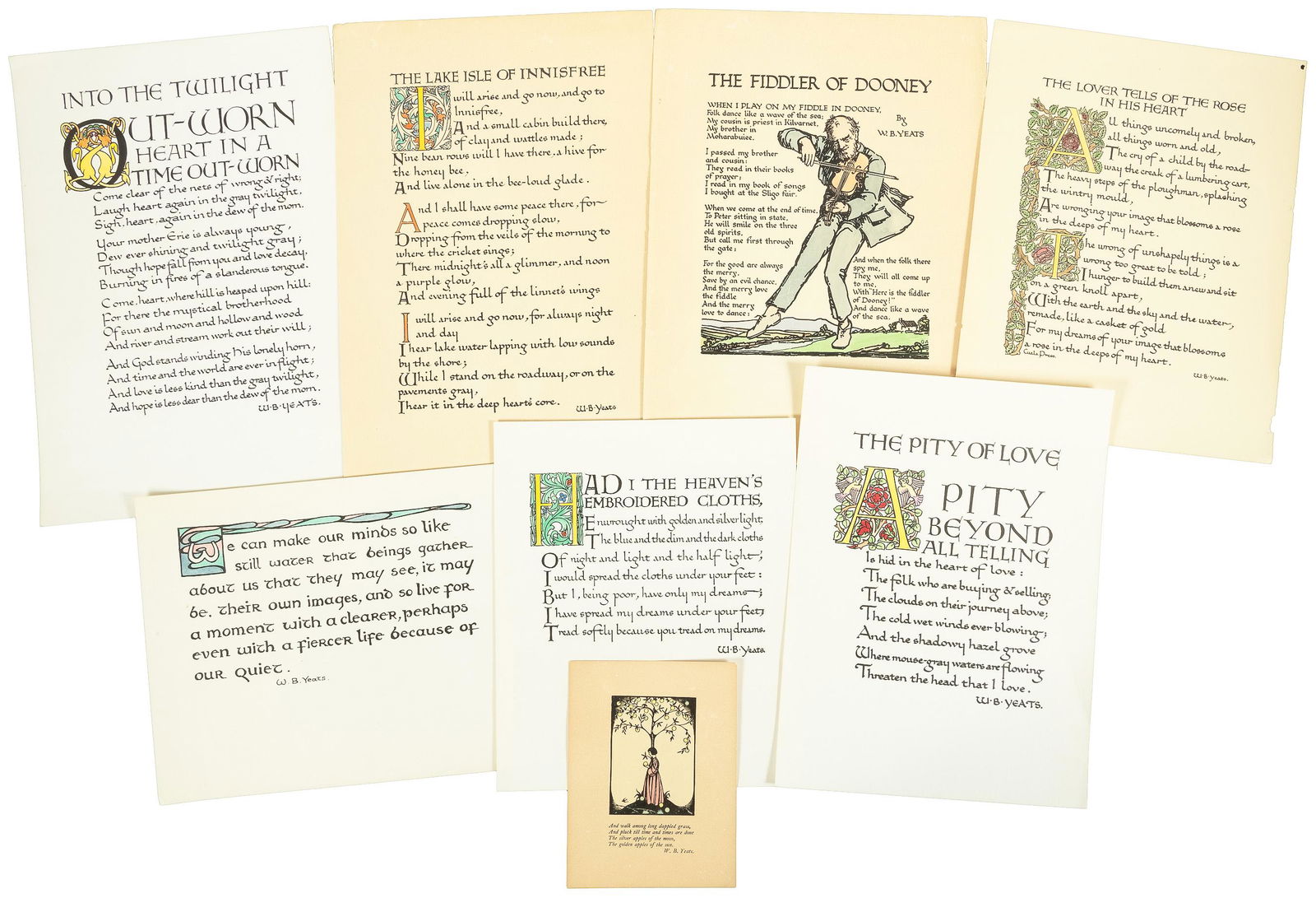 9 hand-colored broadsides by W.B. Yeats (1 of 2)