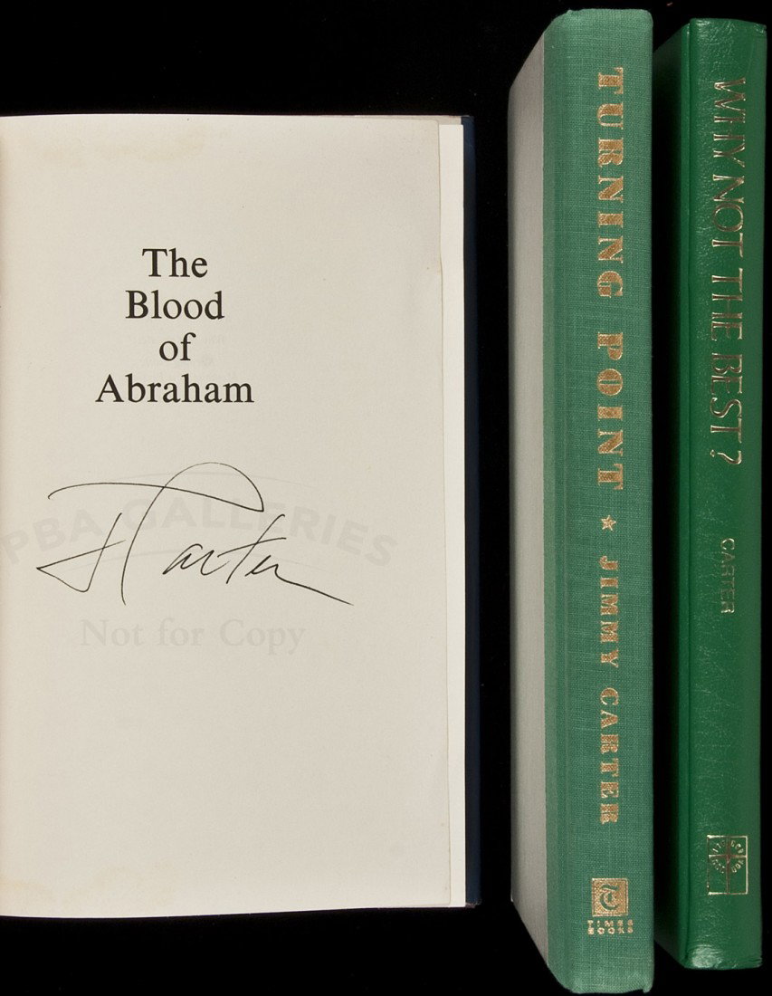 Three volumes by Jimmy Carter all with autographs: Title: Three volumes by Jimmy Carter, all with autographs Author: Carter, Jimmy Description: Includes: Why Not the Best. Green faux-leather. Signed bookplate. Lacking front free endpaper. "Presidentia