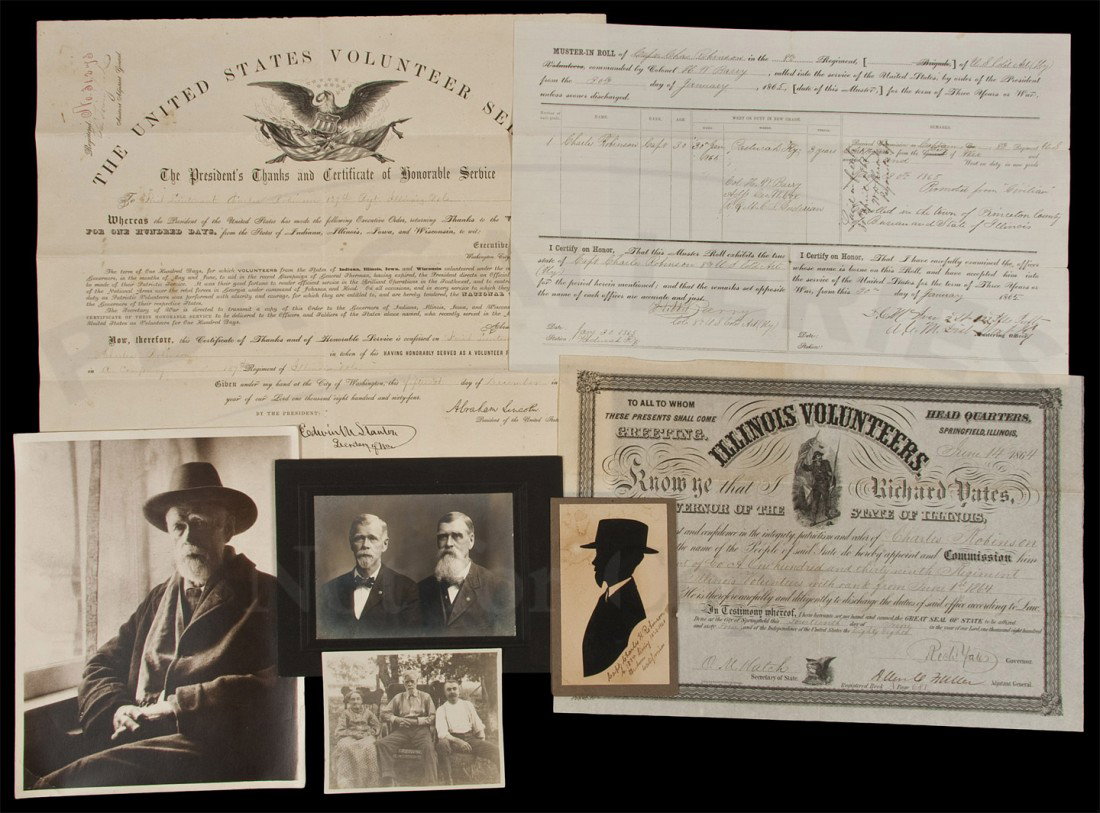 Charles Robinson in the Civil War: Title: Small group of items relating to the service of Charles Robinson in the Civil War Author: Robinson, Charles Description: Includes: Commission from the Illinois Volunteers appointing Robinson Fi