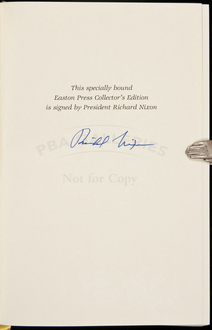 The Memoirs of Richard Nixon Signed: Title: The Memoirs of Richard Nixon Author: Nixon, Richard M. Description: Full blue leather with Nixon's initials in gilt on the covers, spine titled in gilt, all edges gilt.Signed by Nixon on the in