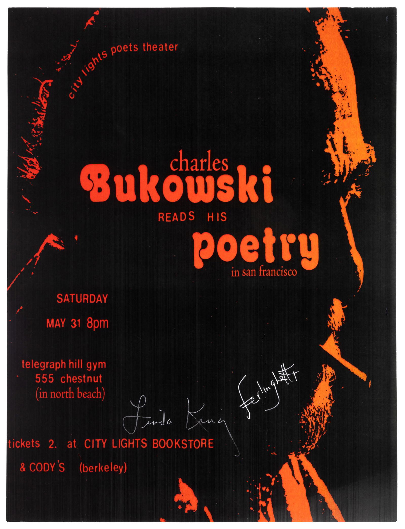 Buk poster signed by Ferlinghetti and King (1 of 2)
