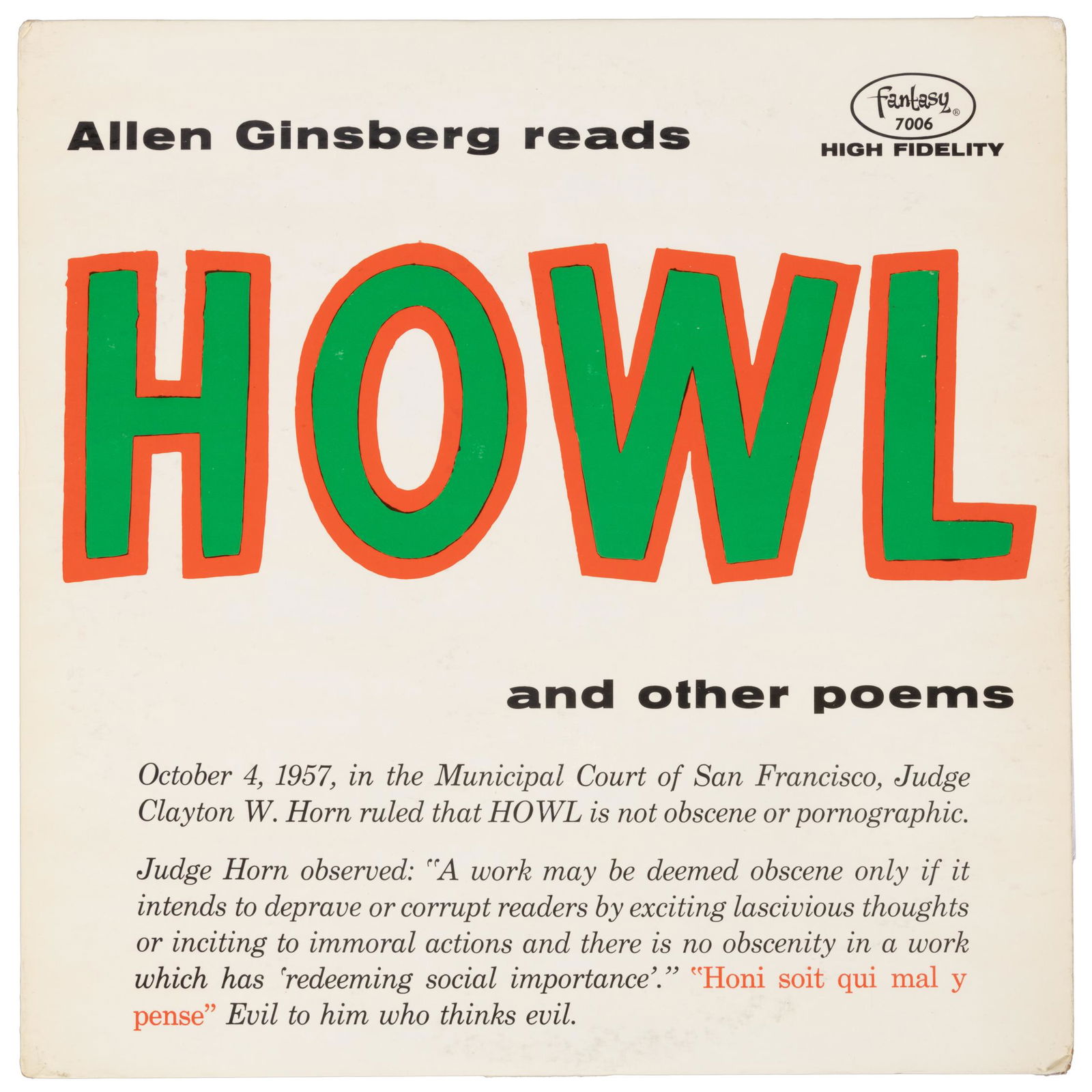 Ginsberg Howl LP 1959 with insert (1 of 2)