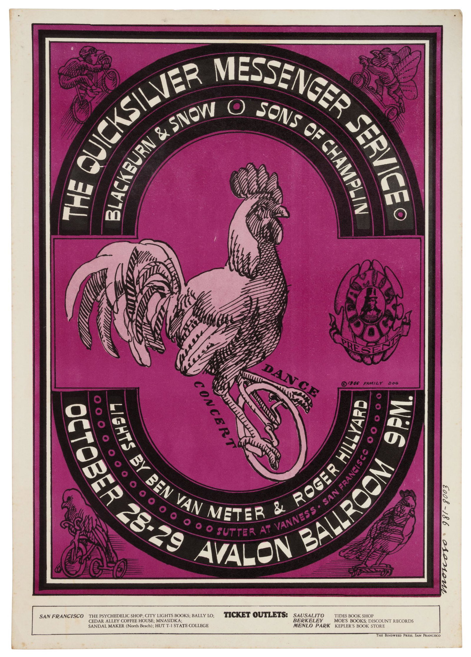 Moscoso witnesses the psychedelic chicken: Heading: Author: Moscoso, Victor Title: [The Chicken on the Unicycle] Quicksilver Messenger Service / Blackburn & Snow / The Sons of Champlin at the Avalon Ballroom Place Published: San Francisco Publ