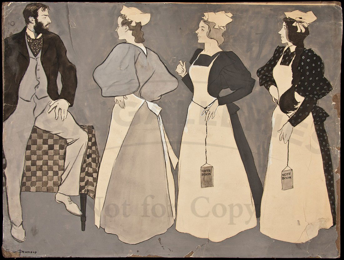 Original Edward Penfield Illustrations: Title: Original illustration for W.G. Van Tassel Sutphen's "The Nineteenth Hole" Author: Penfield, Edward Description: Original gouache on paper, laid to stiff board. 42.5x56 cm. (16¾x22").Original a