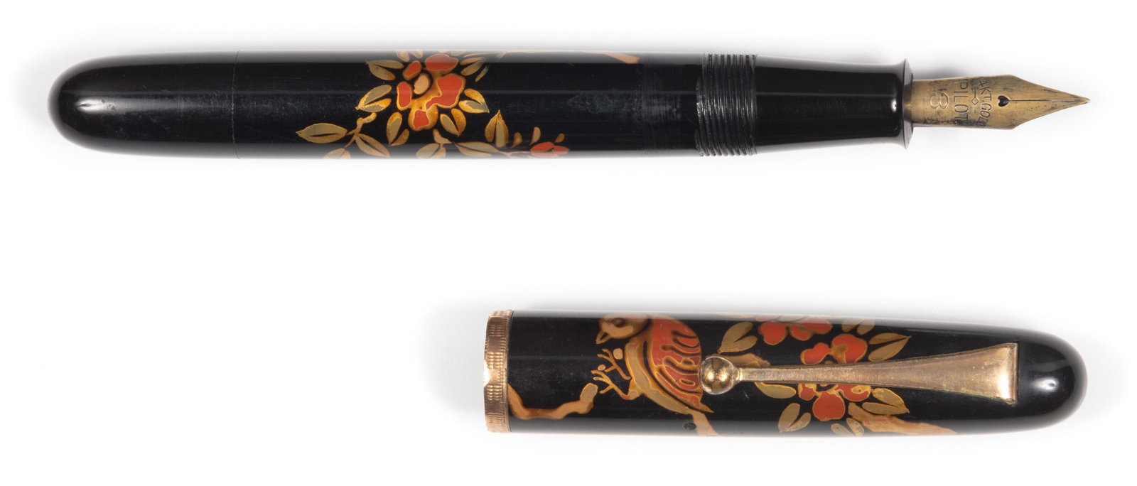 JAPANESE LACQUER Fountain Pen, Bird and Flowers, #3 PILOT Nib, c.1930s (1 of 1)