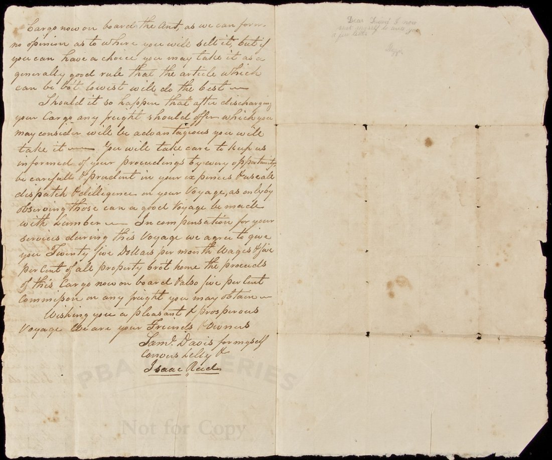 Rare ALs on trade in the West Indies: Title: Autograph Letter, signed, regarding trade in the British West Indies following the War of 1812 Author: Davis, Samuel ("for myself, Convers Lilly and Isaac Reed") Description: Autograph Letter, 