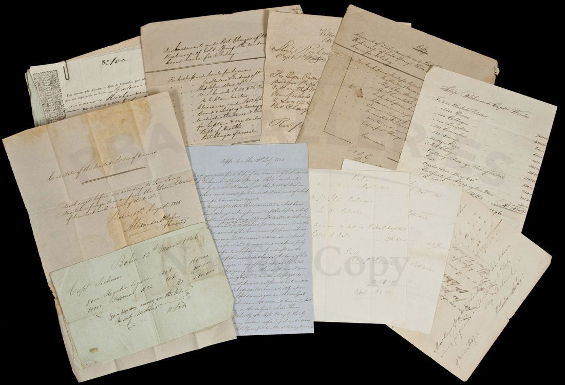Whaling ship Richmond at Bahia, Brazil, in 1846: Title: Small archive of documents relating to the sojourn of the whaling ship Richmond at Bahia, Brazil, in 1846 Author: ** Description: Includes: 8 documents clipped together, being certificates allo