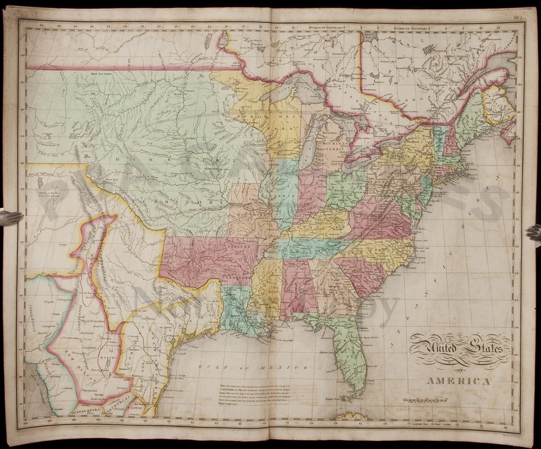 Carey & Lea's 1822 map of U.S. engraved by Tanner: Title: United States of America Author: Carey & Lea Description: Copper-engraved map, hand-colored. Engraved by B. Tanner. 43.2x54.5 cm. (17x21½").Important map of the United States, issued in Carey 