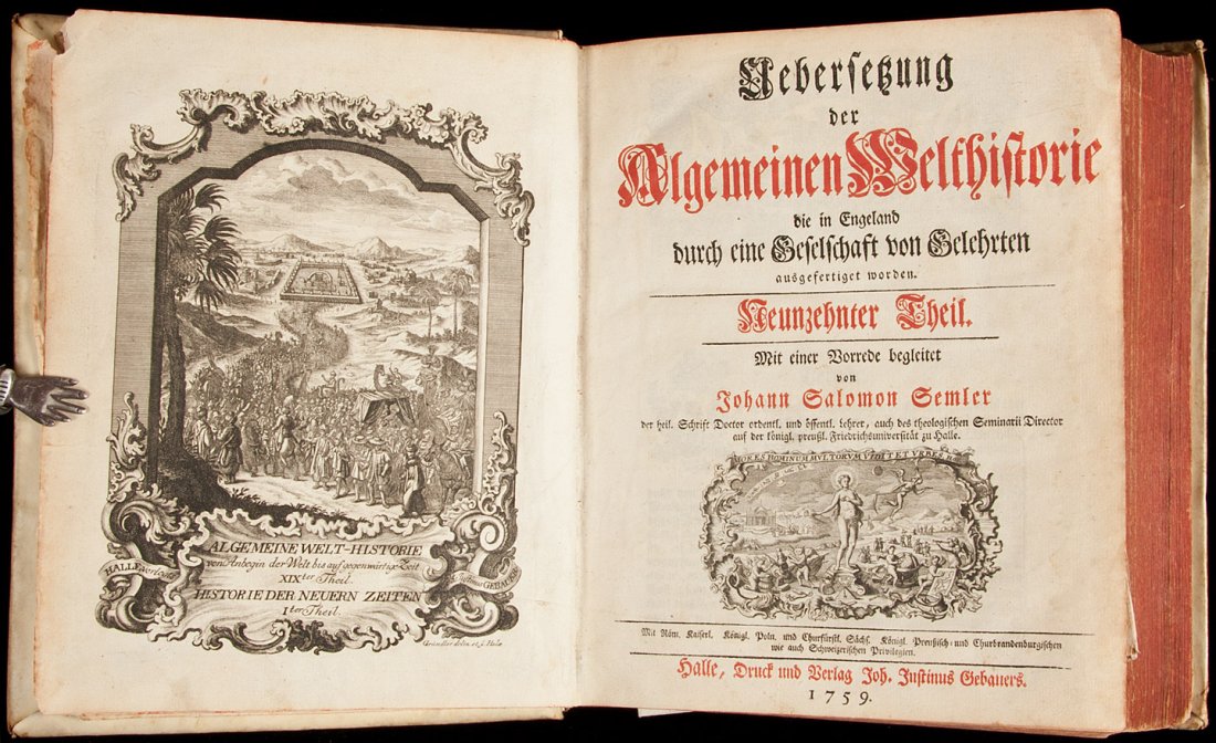 German history of Arabia & Persia 1759: Title: Uebersetzung der Algemeinen Welthistorie die in Engeland durch eine Geselschaft von Gelehrten ausgefertigt worden. Neunzehnter Theil [Zwanzigster Theil] Author: Baumgarten, Siegmund Jakob Descr