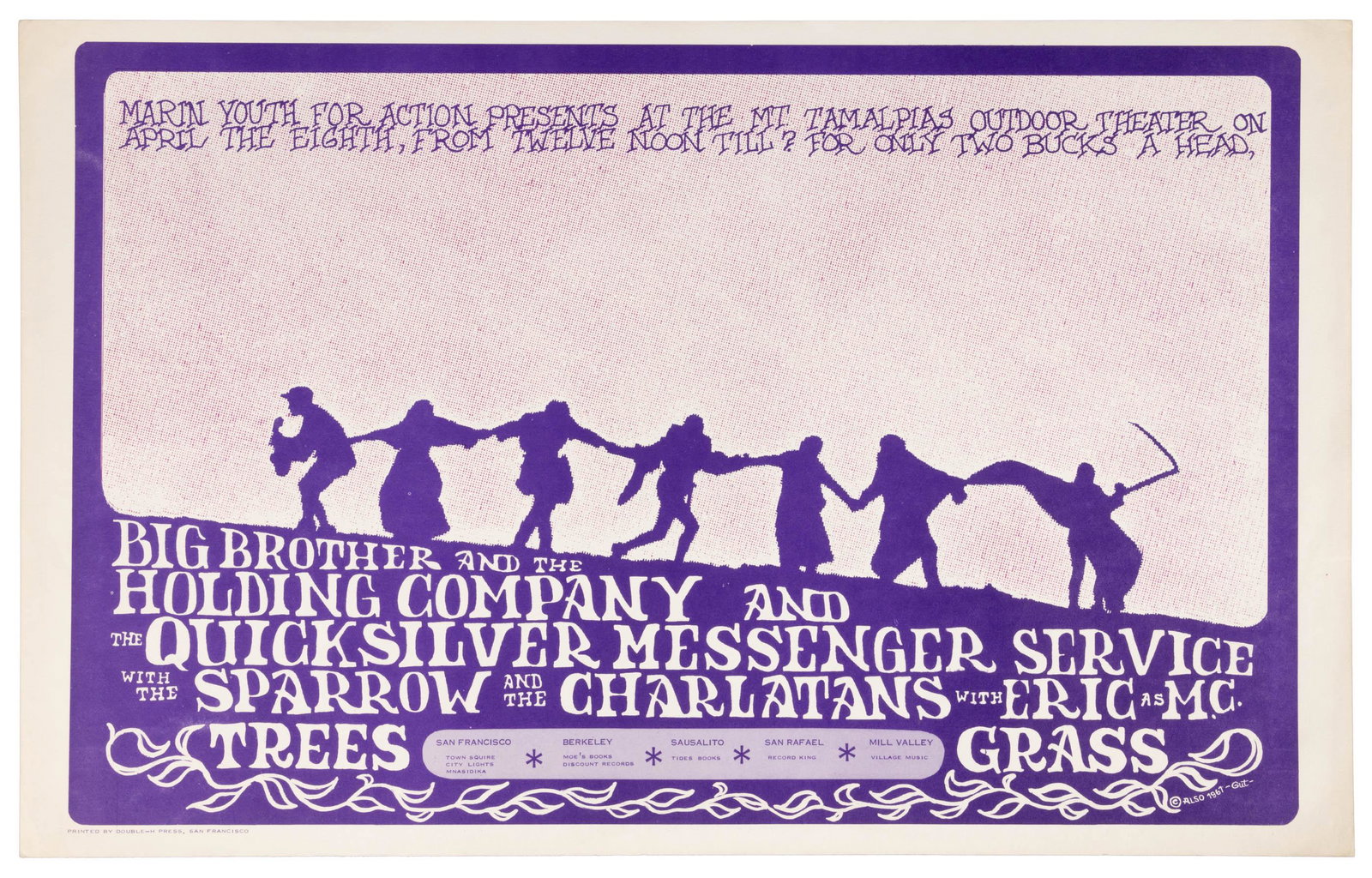 Gut poster for Big Brother at Mt. Tam Outdoor Theater: Heading: (Posters - Rock) Author: Gut Title: Big Brother and the Holding Company and The Quicksilver Messenger Service with the Sparrow and the Charlatans at the Mt. Tamalpias Outdoor Theater Place Pu
