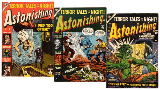 ASTONISHING #s 26, 28 & 33 * Jack Davis Swipe * Man Melts Alive: Heading: Author: Title: ASTONISHING Nos. 26, 28 and 33 * Lot of Three Comic Books Place Published: Publisher:Atlas [Indicia: 20th Century Comic Corp.] Date Published: August 1953-June 1954